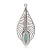 Antique Silver Plated Leaf Alloy Synthetic Turquoise Big Pendants PALLOY-J654-01AS-2