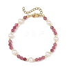 Faceted Round Gemstone & Natural Cultured Freshwater Pearl Beaded Bracelets for Women BJEW-JB14184-4
