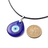 Blue Lampwork Evil Eye Pendant Necklace with Waxed Cord for Women NJEW-JN03955-01-5