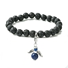 Natural Lava Rock & Gemstone Stretch Bracelet with Alloy Fairy Charms BJEW-JB08730-2