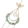 Natural Green Aventurine Chip Wire Wrapped Brass Moon & Butterfly Pendant Decorations HJEW-TA00268-4