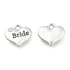 Wedding Theme Antique Silver Tone Tibetan Style Heart with Bride Rhinestone Charms X-TIBEP-N005-12E-1