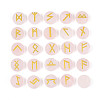 Brass Elder Futhark Alphabet Engraved Symbol Flat Round Natural Rose Quartz Rune Stones G-I373-01G-1