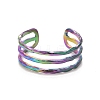 Ion Plating(IP) Rainbow Color 304 Stainless Steel Triple Line Open Cuff Ring for Women RJEW-C025-12M-2