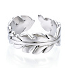 304 Stainless Steel Leaf Open Cuff Ring for Women RJEW-N040-28-2