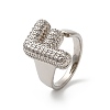 Letter Brass Micro Pave Clear Cubic Zirconia Open Cuff Ring for Women RJEW-N046-03F-P-1