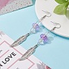 Feather with Round Beads Long Dangle Earrings for Girl Women EJEW-JE04681-4