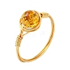 Copper Wired Natural Amber Finger Rings for Women RJEW-JR01052-01-3