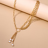 Alloy Cable Chain with Plastic Pearl Oval Bead Tassel Waist Belly Chains for Women FS-WG1E790-01-4