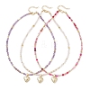 3Pcs 3 Styles Brass Heart Locket Pendant Faceted Round  Natural Amethyst & Rose Quartz & Dyed Agate Beaded Necklaces NJEW-JN05737-2