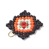 Handmade Glass Seed Beaded  Window Lattice Pattern Shape Pendants PALLOY-MZ00929-01-4