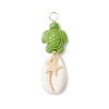 12Pcs 12 Styles Natural Cowrie Shell & Dyed Synthetic Turquoise Turtle Copper Wire Wrapped Pendants PALLOY-JF04035-4