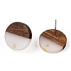Opaque Resin & Walnut Wood Flat Round Stud Earrings EJEW-TAC0021-17A-02-2