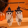 Black Ghost Pattern Glass Bead Handmade Tassel Earrings for Women DC7016-1