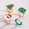 Christmas Theme Santa Claus & Christmas Tree & Glove Alloy Enamel & Flower Glass Seed Beaded Finger Rings Sets FS-WGEF6A6-01-1