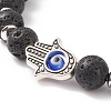 Natural & Synthetic Mixed Gemstone Stretch Bracelet with Alloy Hamsa Hand BJEW-TA00153-4