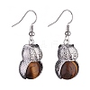 Natural Tiger Eye Owl Dangle Earrings EJEW-A092-08P-12-2