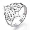 304 Stainless Steel Hollow Out Flower Adjustable Ring RJEW-T027-03P-1