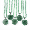 Natural Green Aventurine 4.5mm Round Beaded Flower Pendant Necklaces NJEW-T016-04F-2