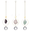3Pcs Nuggets Natural Amethyst & Fluorite & Rose Quartz & Glass Round Hanging Suncatchers HJEW-JM04660-2