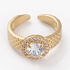 Brass Micro Pave Clear Cubic Zirconia Cuff Rings RJEW-C101-04-3