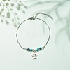 304 Stainless Steel Turtle Charm Anklet with Round Natural White Jade Beads for Women AJEW-AN00498-04-2