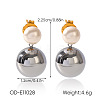Two Tone 304 Stainless Steel & Plastic Pearl Stud Dangle Earrings WGF19D0-03-1