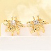 Flower Brass Micro Pave Cubic Zirconia Stud Earrings EJEW-B148-08B-G-1