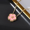 304 Stainless Steel Pink Enamel 5-Petal Flower Pendant Necklaces for Women NJEW-U032-17G-02-2