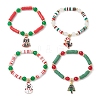 4Pcs Christmas Theme Handmade Polymer Clay Beads Stretch Bracelet Sets for Women BJEW-JB12113-2
