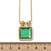 Square 304 Stainless Steel Green Glass Pendant Necklaces NJEW-L157-07G-5