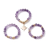 3Pcs 3 Style Natural Amethyst Beaded Stretch Rings Set RJEW-JR00647-01-1