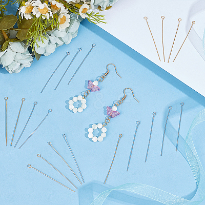 400Pcs 2 Colors 304 Stainless Steel Eye Pins STAS-UN0054-77-1