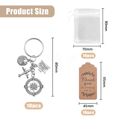 Compass Airplane Earth Suitcase Tibetan Style Alloy Pendant Keychain KEYC-PH01482-1