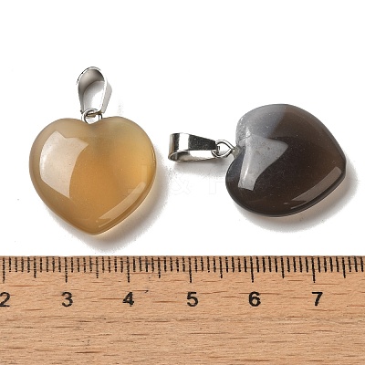 Heart Natural Grey Agate Pendants G-Q438-11-1