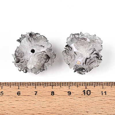Polymer Clay Rhinestone Beads with Embossed Resin Roses RESI-T059-04B-1