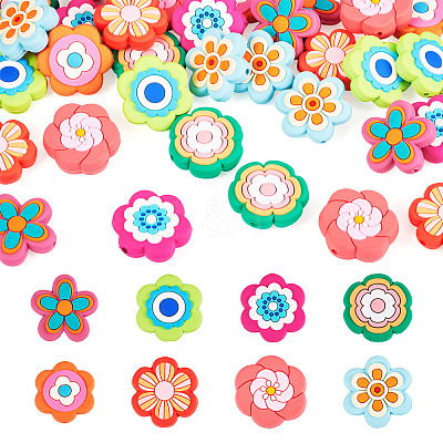 32Pcs 8 Styles Flower PVC Beads KY-TA0001-49-1