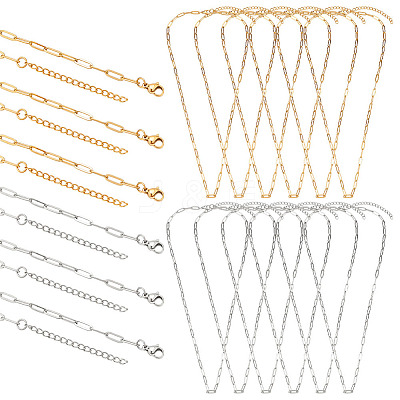 18Pcs 2 Colors 667 Stainless Steel Paperclip Chain Necklaces NJEW-ME0001-08-1