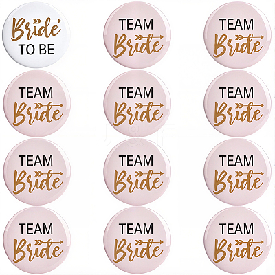 12Pcs Tinplate & Plastic Bride Badges for Wedding Party Bridal Shower Decoration AJEW-SC0032-08B-1