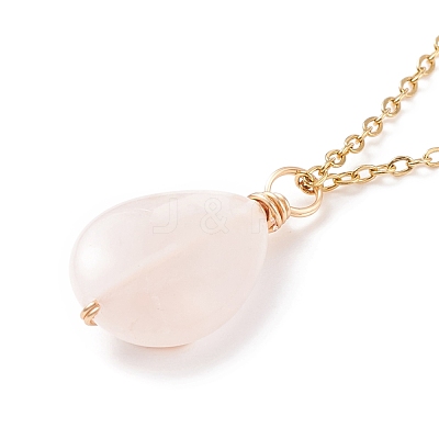 Natural Rose Quartz Teardrop Pendant Necklace NJEW-JN03900-01-1