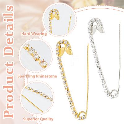20Pcs 2 Colors Alloy Rhinestones Safety Pin Brooch SJEW-FH0001-04-1