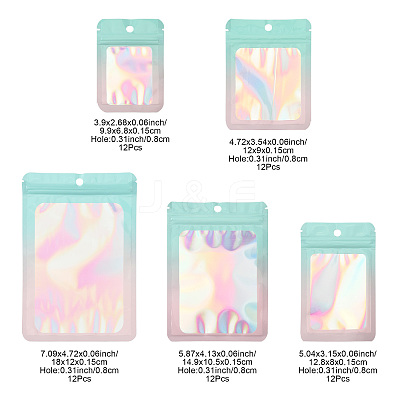 60Pcs 5 Styles Rectangle Glitter Holographic PVC Resealable Packaging Bags ABAG-FS0001-14B-1