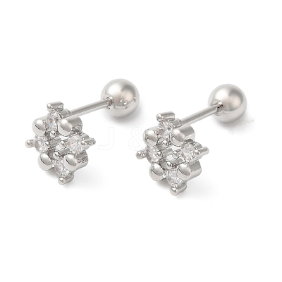 Square Bow Brass Micro Pave Clear Cubic Zirconia Cartilage Earrings EJEW-L289-03P-03-1