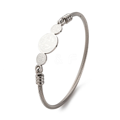 Religion 304 Stainless Steel Bangles for Women BJEW-K280-01P-1