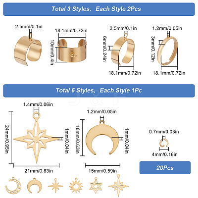 DIY Star Moon Sun Stainless Steel Charms Cuff Ring Making Kit DIY-SC0026-13G-1