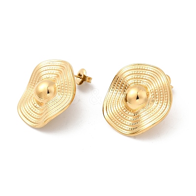 304 Stainless Steel Wavy Flat Round Stud Earrings EJEW-K268-53A-G-1