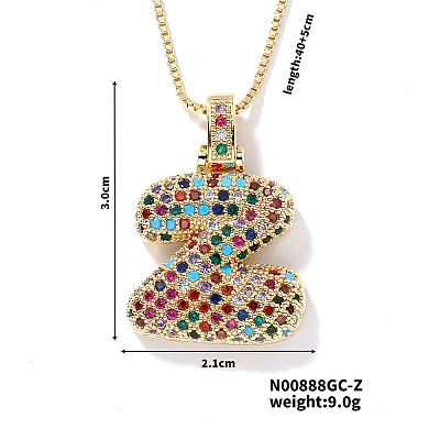 Brass Pave Colorful Cubic Zirconia Letter Pendant Box Chain Necklaces NU0575-26-1