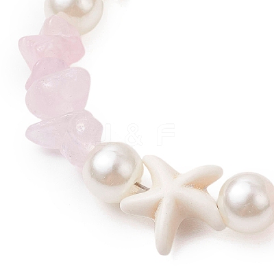 Starfish Synthetic Turquoise & Natural Rose Quartz Chip Beaded Bracelets for Women BJEW-JB11264-03-1