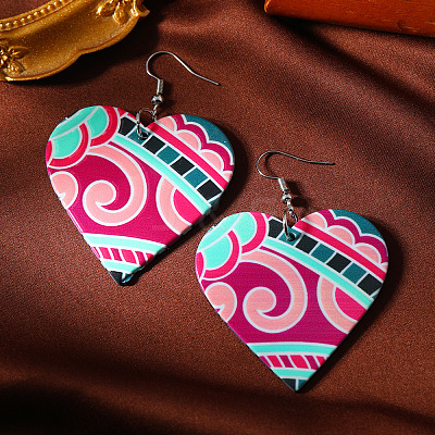 Printed Acrylic Dangle Earrings for Women WG7422D-01-1