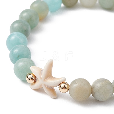 Natural Flower Amazonite Beaded Stretch Bracelet BJEW-JB09764-02-1